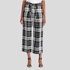 Ralph Lauren LRL Linen Blend Plaid Wide Leg Pant Size 6 Cropped Ankle Palazzo